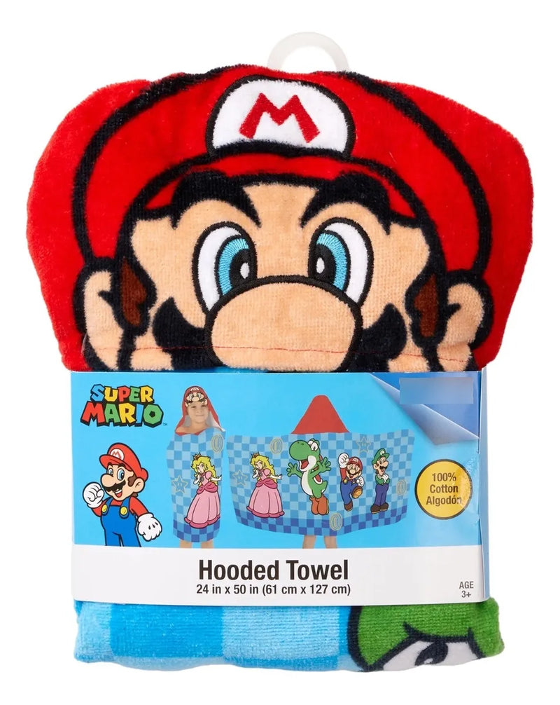 Toalla Con Capucha Super Mario Niños Baño Playa Piscina Azul