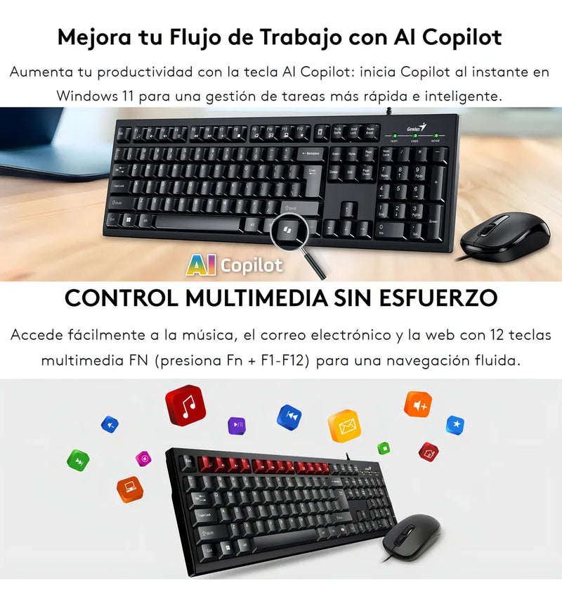 Kit Teclado Y Mouse Genius Usb Km-100se Español Mouse Negro Teclado Negro