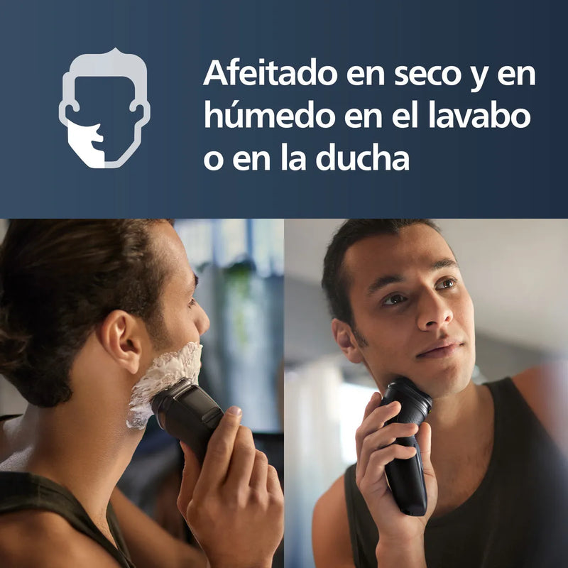 Philips Shaver 3000X Series, Afeitadora eléctrica en seco y húmedo, Tecnología SkinProtect, Recortador emergente, Máquina de afeitar, Deep Black, Modelo X3021/00