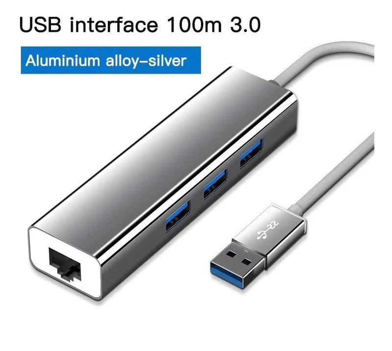 Adaptador De Red Usb 3.0 A Rj45 Ethernet + Hub 3.0 Multipuer