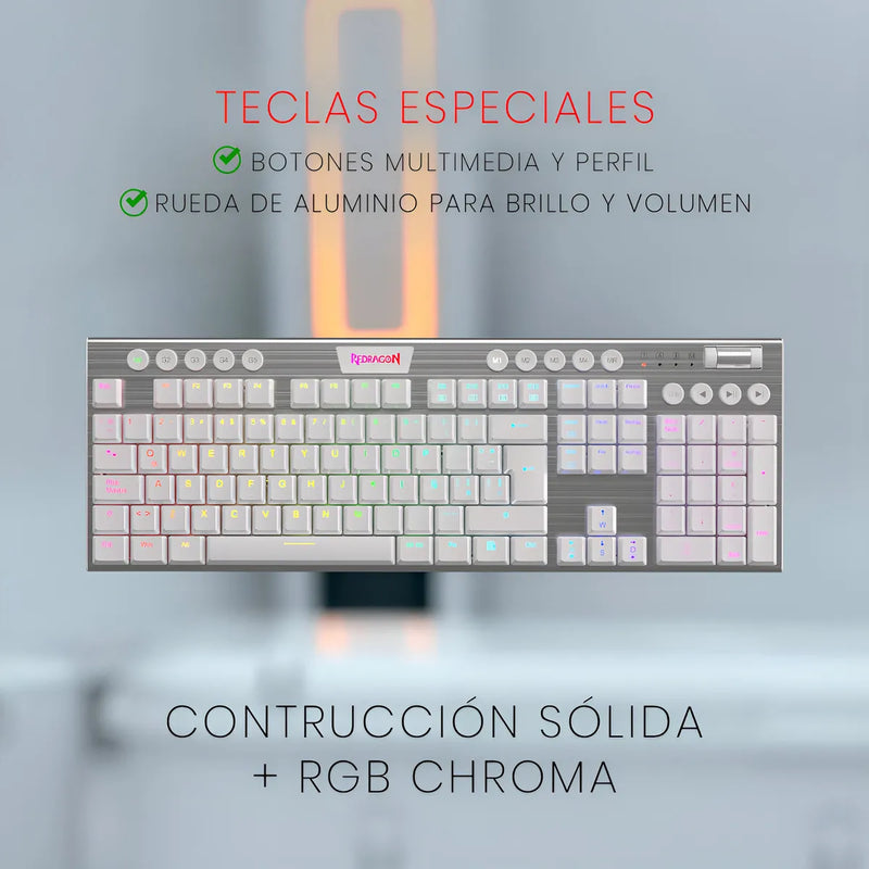 Teclado Gamer Redragon K619w Horus Fs Blanco Cable Red Sp F Idioma Español Latinoamérica Color Del Teclado Blanco