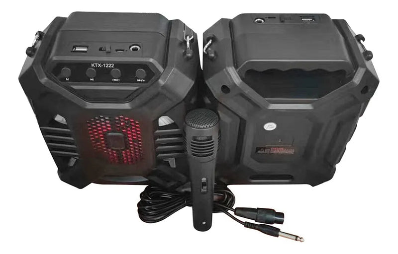 Parlante Portatil Radio Fm Bluetooth Usb Luz Led+ Microfono Color Negro