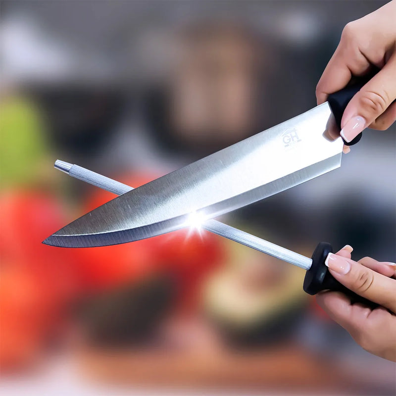 Set 2 Piezas Cuchillo Chef + Afilador | Acero Inoxidable Negro