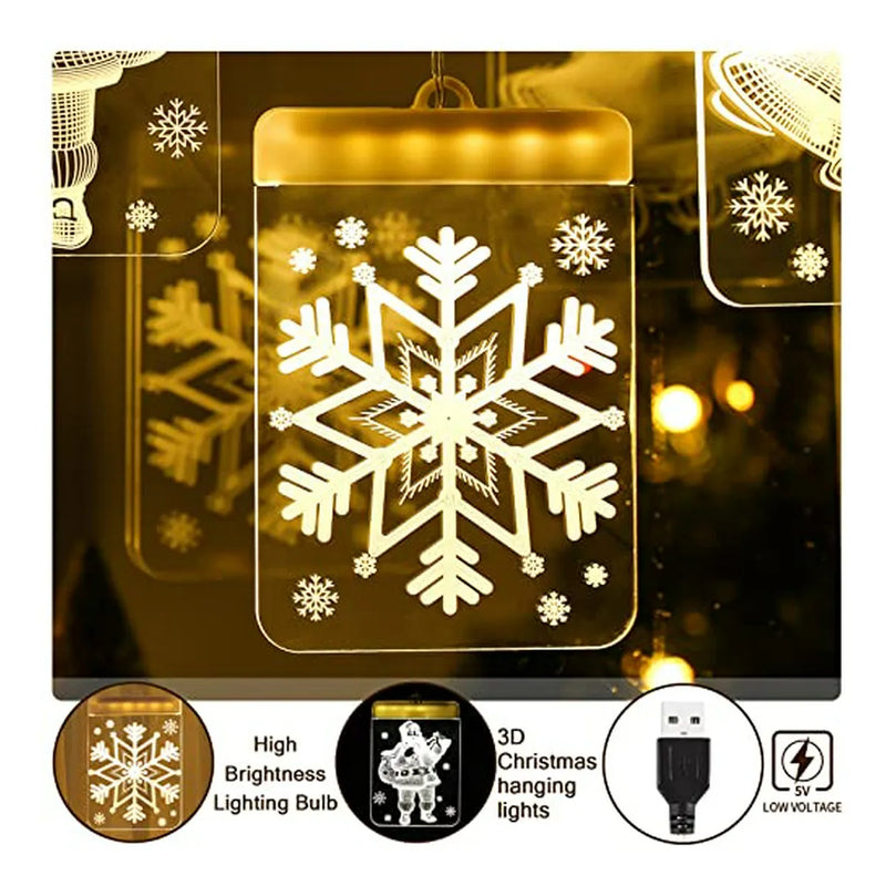 Luz Led Navideña 3d Para Ventana, 9 8 Ft, Calido, Usb