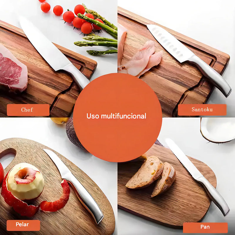 Juego Cuchillos Cocina Set 15 Piezas Acero Quirúrgico Base De Madera Modernos Premium