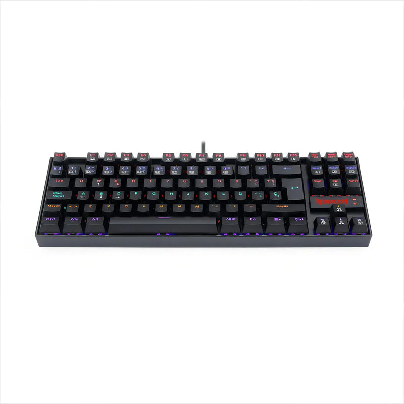 Teclado gamer Redragon Kumara K552 QWERTY español latinoamérica color negro con luz rainbow