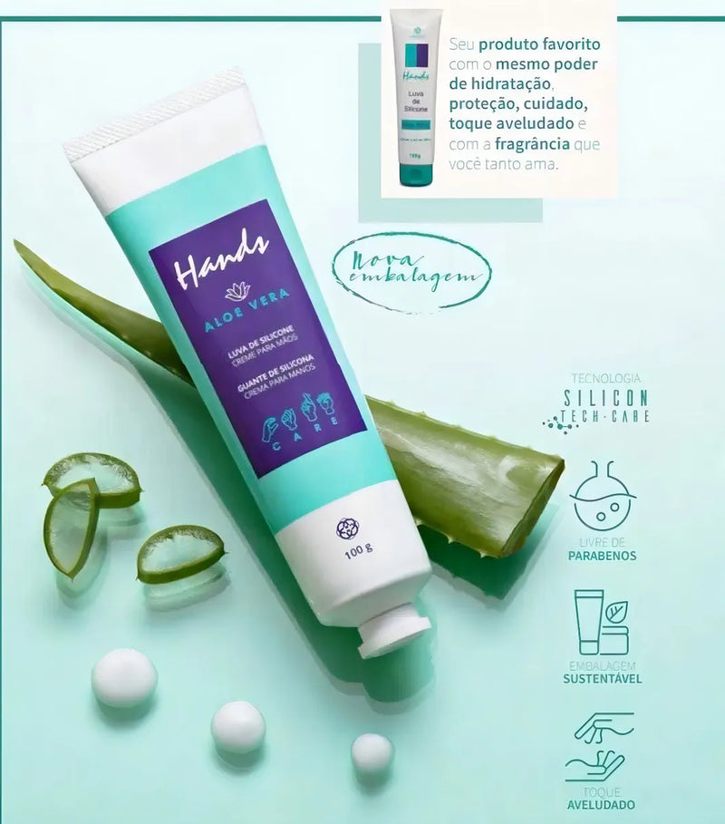 Crema para Manos Hidratación Profunda Hands Aloe Vera Hinode, 55g, Tecnología Silicon Tech-Care, Protección Antiedad, Suavidad, Cuidado Intensivo, Manos Secas, Fórmula Ligera, Fragancia Refrescante