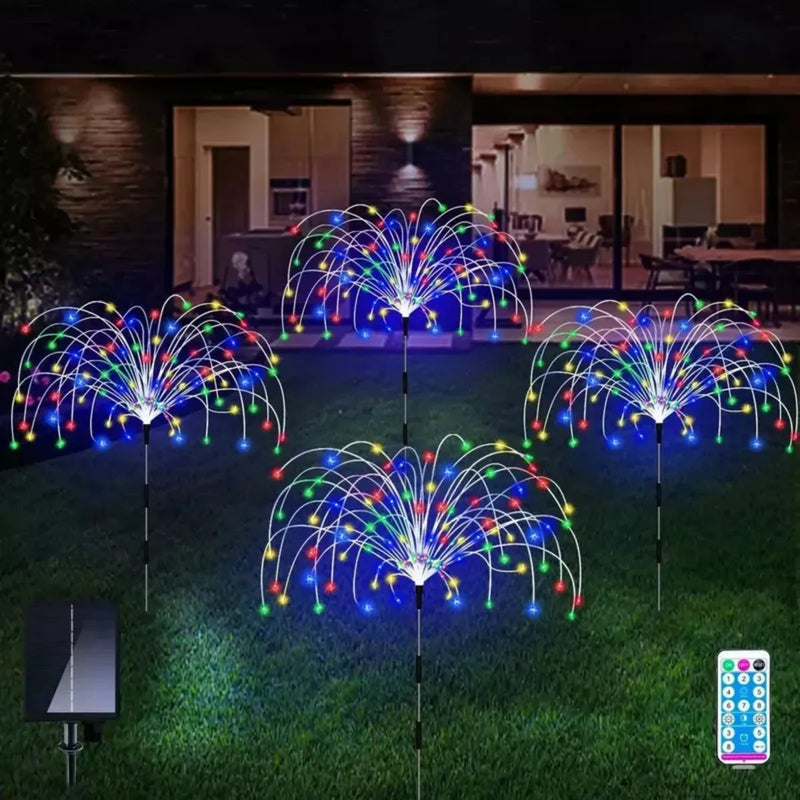 Luces Solares Navideñas Fuegos Artificiales Arbol Navidad Rgb