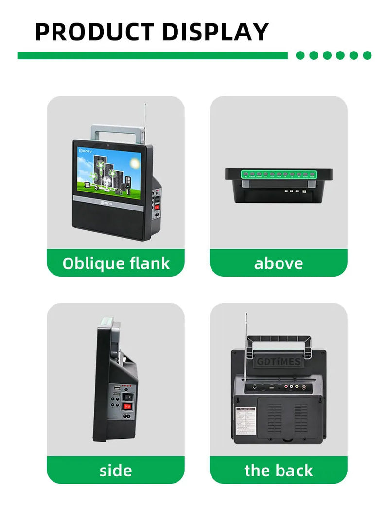 Tv Portatil Con Panel Solar Lamparas Led Bombillos Gd-8088