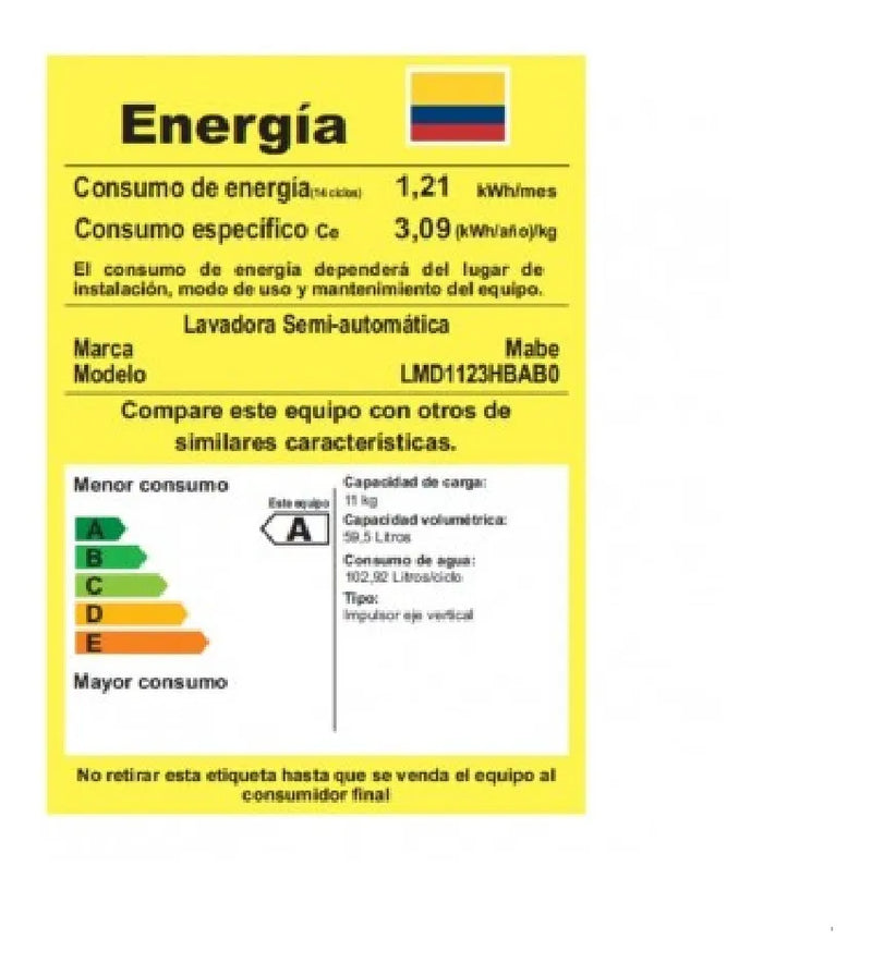 Lavadora Semiautomática Mabe 11kg Blanca Lmd1123hbab0 Blanco