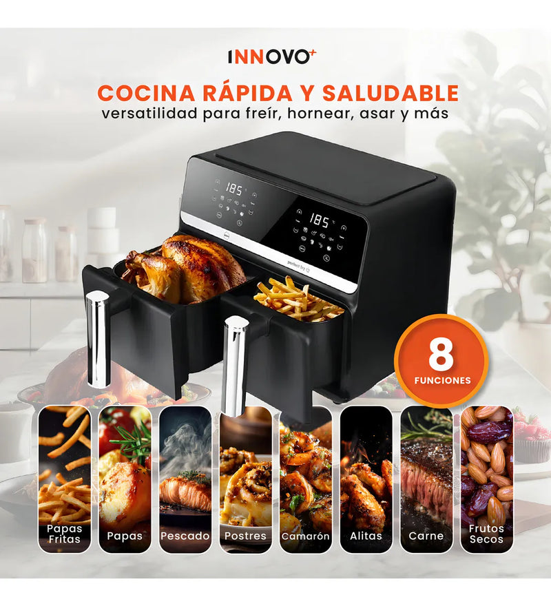 Air Fryer Freidora De Aire 9 Litros Doble Bandeja Digital Premium Nobelsound Inn Nb-2100