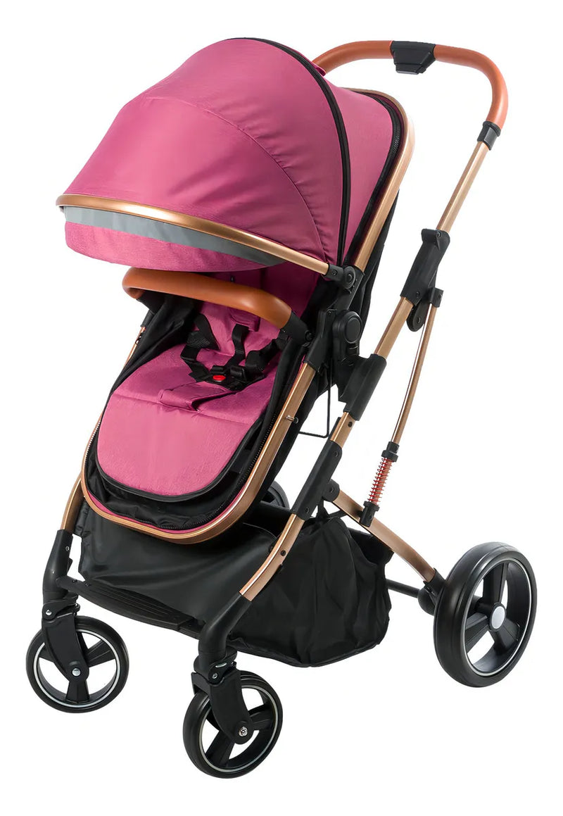 Coche Bebé Moises Plegable Ebaby Color Rosado Chasis Dorado
