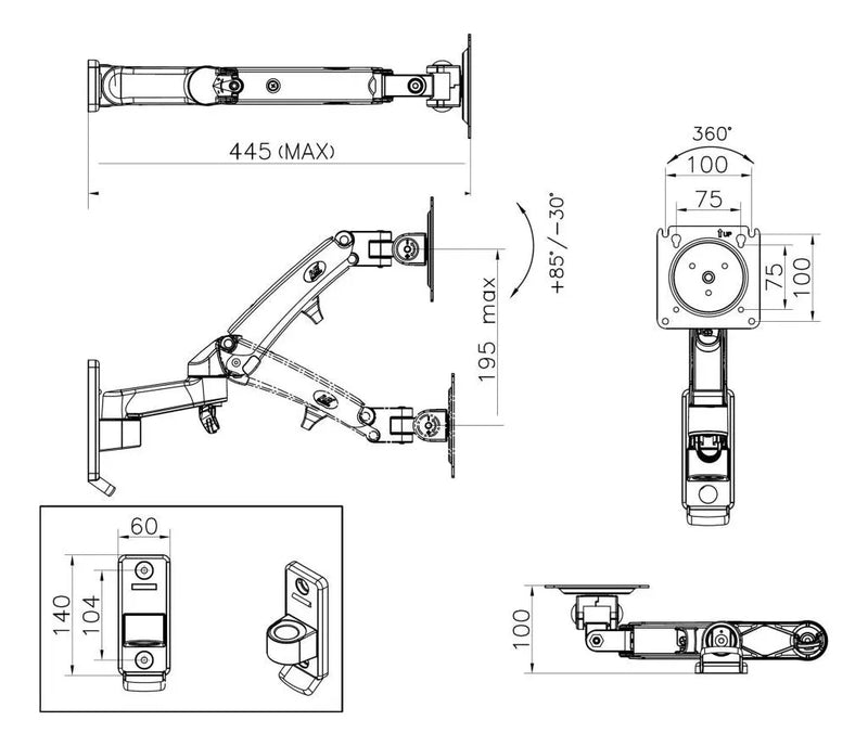 Soporte Flexi Nb De Pared Para Monitor Y Tv De 17 A 35 Gris Oscuro