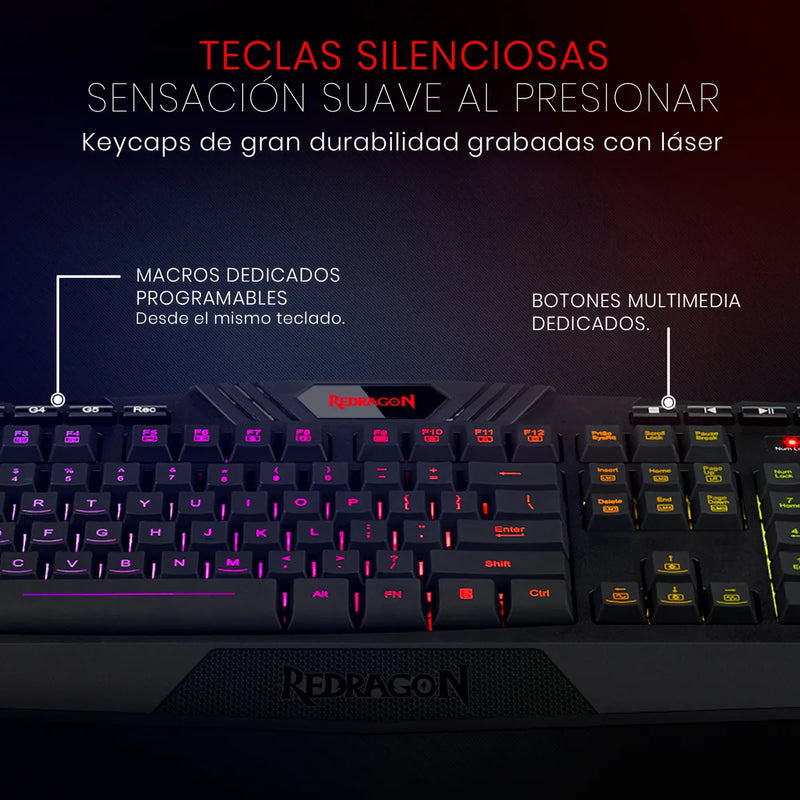 Teclado gamer Redragon Harpe Pro K503A RGB QWERTY español color negro con luz RGB