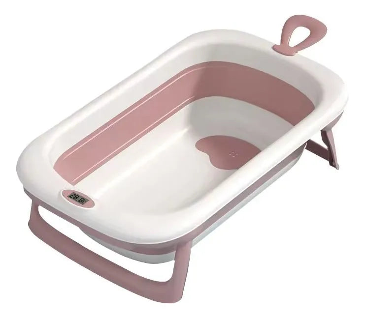 Tina Bañera Bebe Plegable Portatil Termometro Antideslizante Blanco Lisa