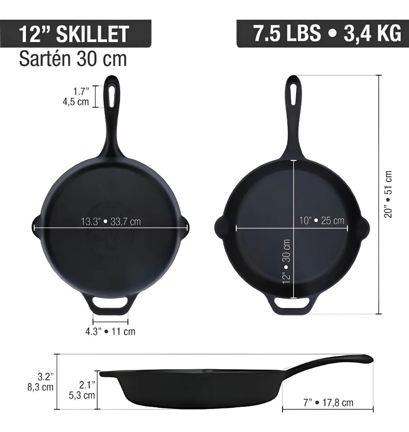 Sartén De Hierro Fundido Curado Victoria® 30 Cm / 12 In