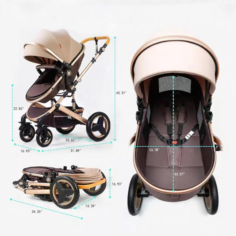 Cochecito De Bebé De Lujo 2 En 1 Con Modo Moisés Plegable,