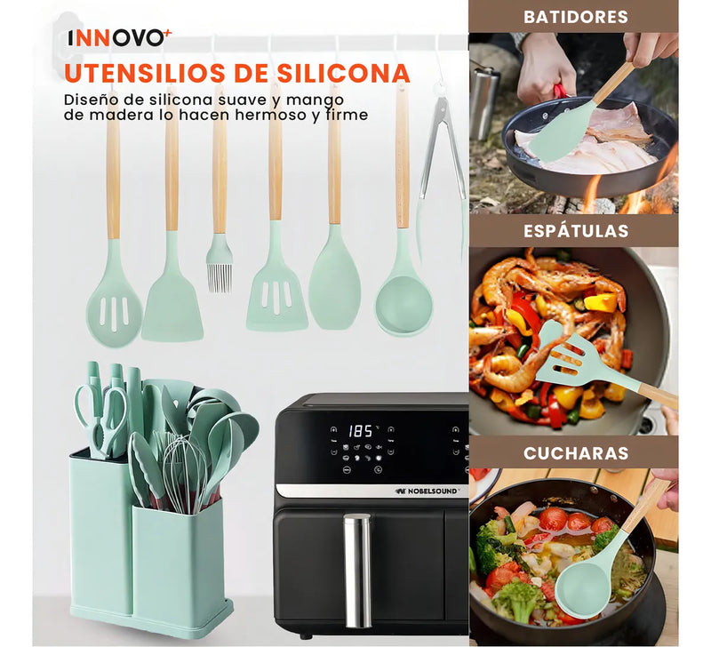 Freidora De Aire Nobelsound Air Fryer Doble Bandeja Con Accesorios Y Moldes 9 Litros