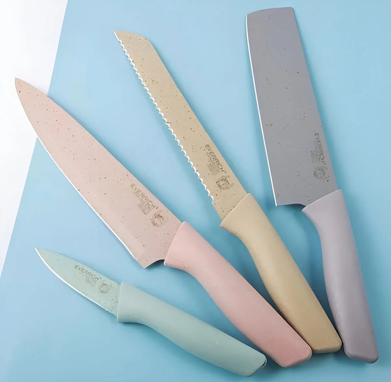 Set De Cuchillos Tijeras Pelador Color Tonos Pastel