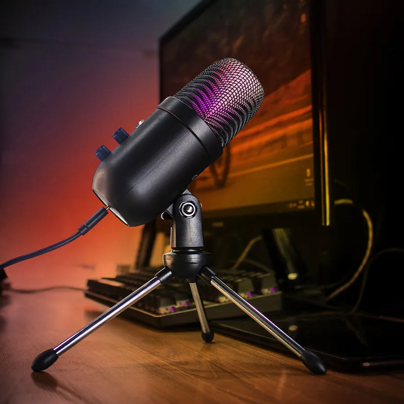 Micrófono USB para videojuegos Havit Gk51 Rgb cardioide negro para escritorio