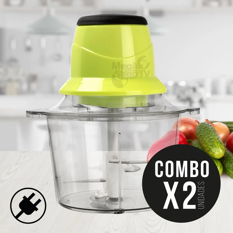 Combo de 2 Picadoras Eléctricas 300W con 4 Cuchillas de Acero Inoxidable, Capacidad de 1.5L para Carnes, Verduras y Frutas, Color Verde, Chef Master.
