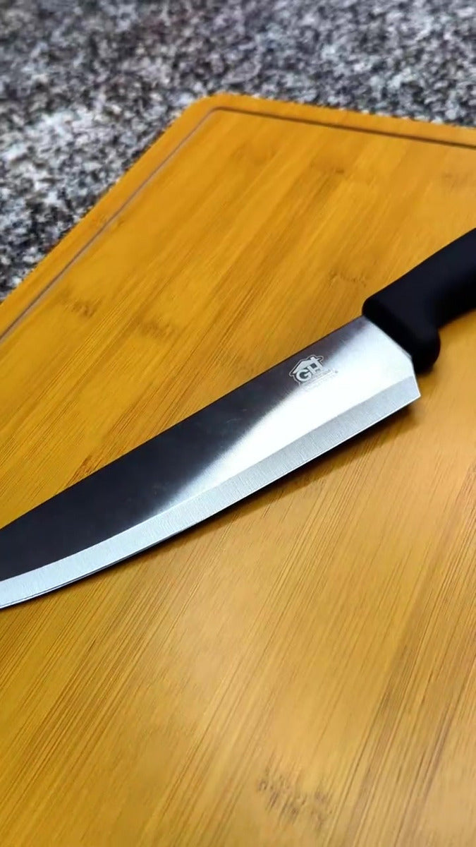 Set 2 Piezas Cuchillo Chef + Afilador | Acero Inoxidable Negro