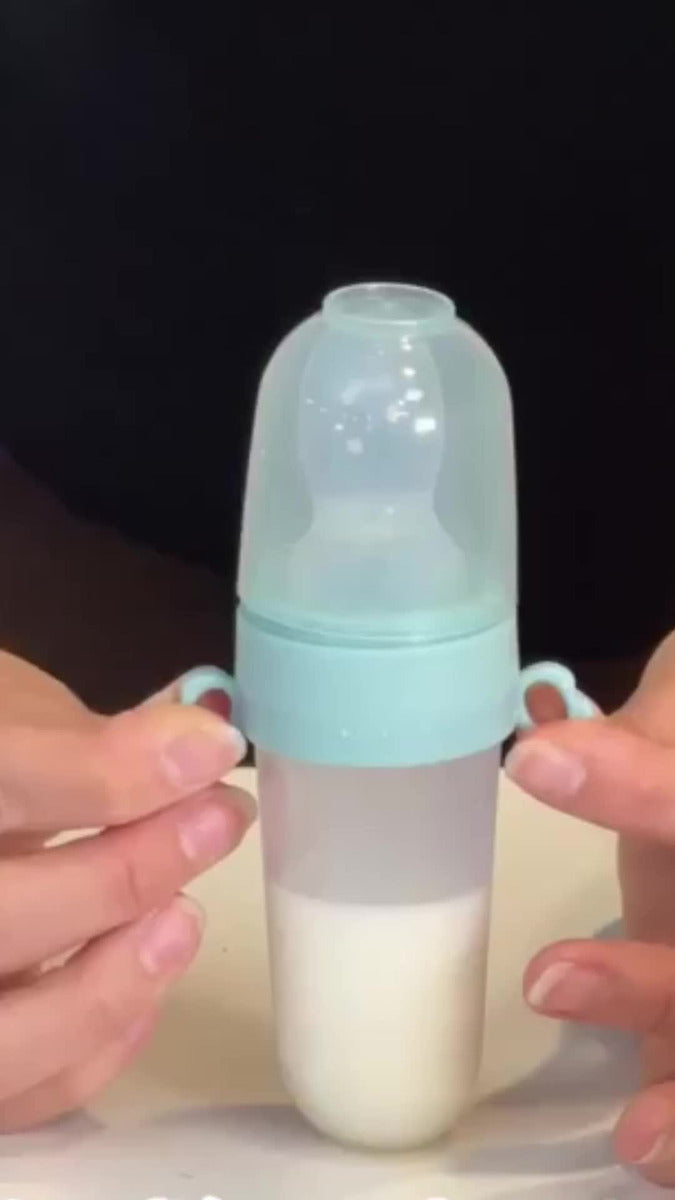 Tetero Biberón Dispensador Alimentos Bebés 40 Ml Uso Verde Chupo 3 Tamaño Alimento + Cuchara Dispensar Ayuda Habilidades Control Sin Bpa Libre Bps Sin Ftalatos Silicona Grado Alimenticio Versátil