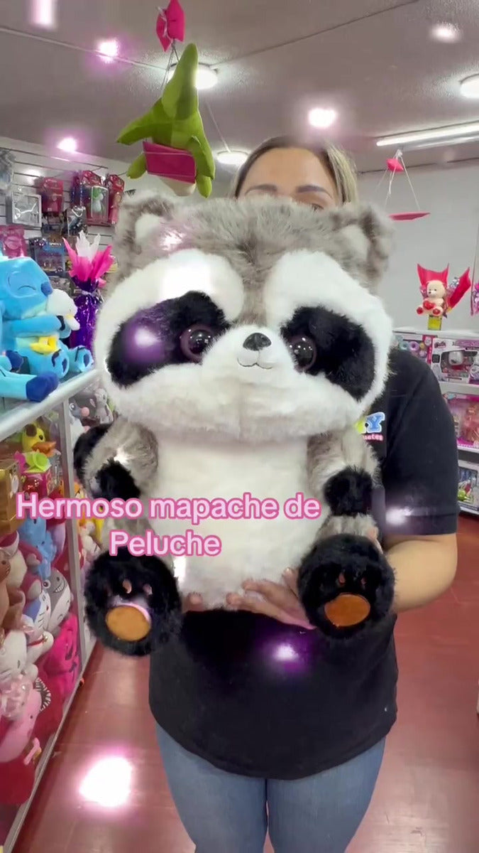 Mapache De Peluche Importado Tierno Y Suave 40cm Gris