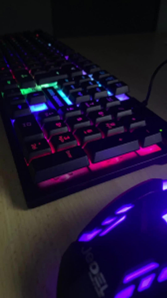 Combo Teclado Y Mouse Alambrico Retroiluminado Rgb Negro