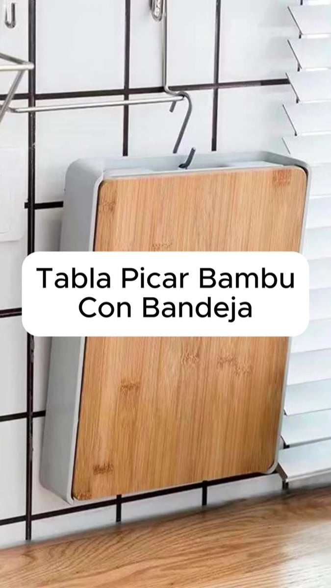 Tabla Bambú Cortar Verduras Bandeja Extraíble Multifuncional Lisa