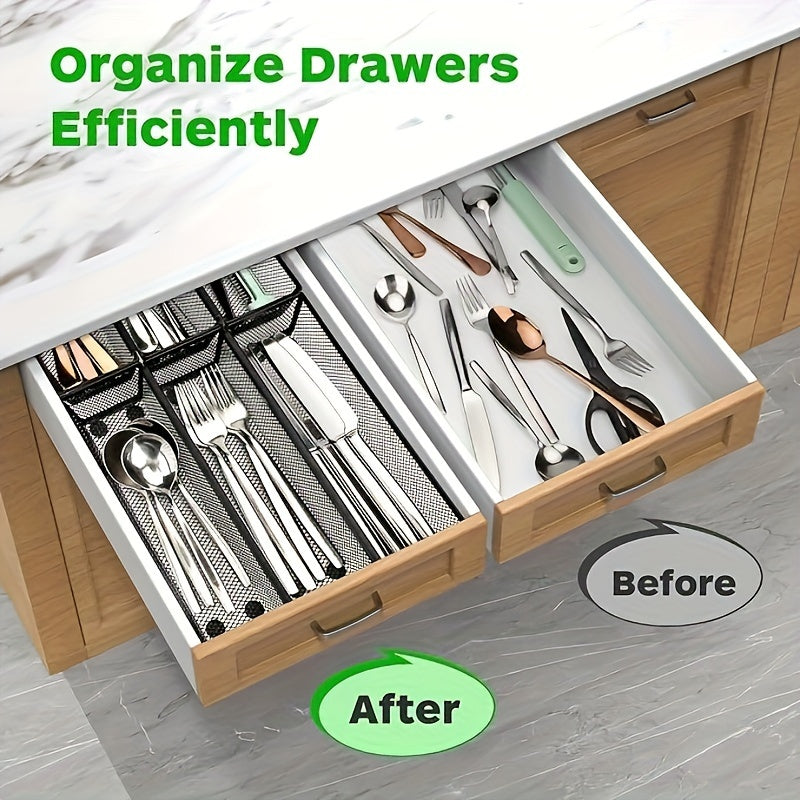Organizador de Cajón de Cocina Expandible de 6 Piezas para Cubiertos y Cubertería - Metal Duradero, Diseño Ligero con Brazos Entrelazados para Almacenamiento Fácil (9.6x3x2 pulgadas)
