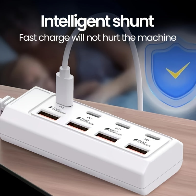 Centro de carga USB de 8 puertos con carga rápida de 25W, interfaz múltiple, compatible con teléfonos inteligentes y dispositivos, ≤36V, centro de hogar inteligente | Estación de carga moderna | Centro de carga compacto, estación de carga USB