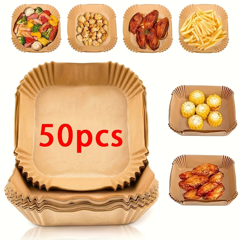 50/100pcs Juego de Revestimientos para Freidora de Aire, Revestimientos Cuadrados para Camping al Aire Libre Compatible con 2-8QT, Papel Antiadherente Fácil de Limpiar, Bandejas de Papel para Hornear, Boles de Pergamino, Accesorios de Cocina - Esencial p