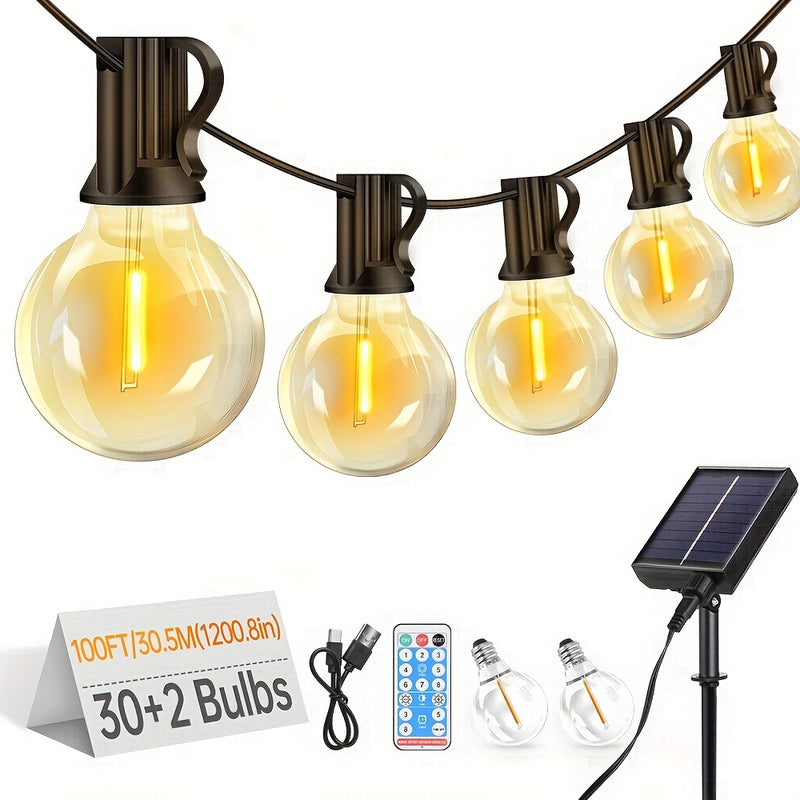 Luzes de cordão de bola de bolha solar 30 luzes + 2 (reservados) Controle remoto infravermelho, decoração de jardim à prova d'água para uso ao ar livre, controle de luz, economia de energia, adequadas para vários cenários, criação de atmosfera romântica