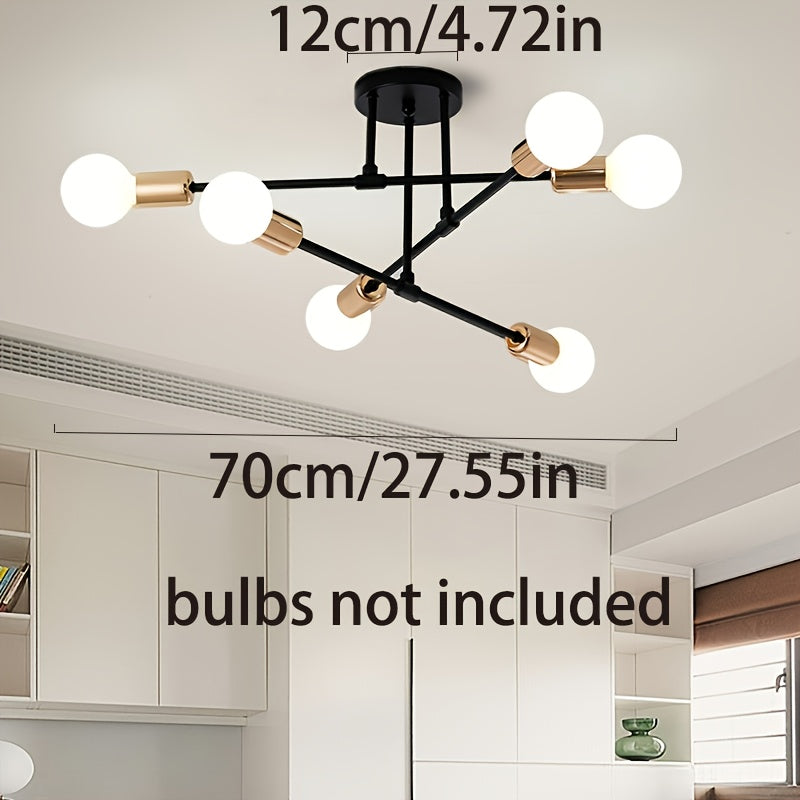 1pc Lámpara de Techo Semienterrada Moderna Negra Dorada con Acabado Metálico Pulido, Base para Bombilla E27 y Montaje Fijo para Dormitorio, Cocina, Sala de Estar, Comedor, Estudio, Lámpara de Techo para Cocina | Iluminación Elegante | Bombillas Metálicas