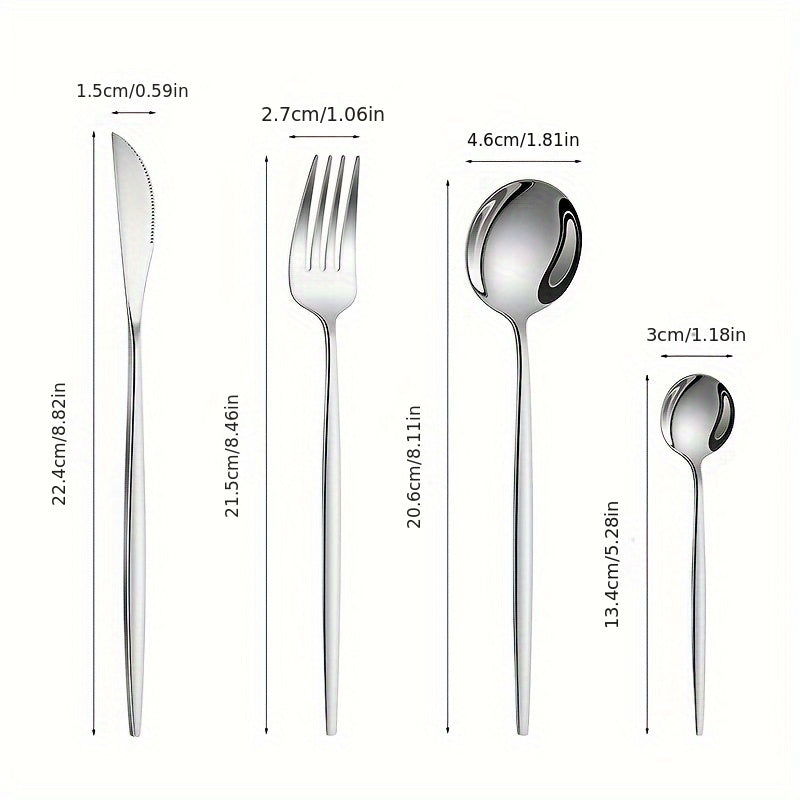 Juego de Vajilla Portuguesa Fina de Acero Inoxidable de 16 Piezas, Set de 4 Piezas: Cuchillo para Bistec, Tenedor, Cuchara, Cuchillo, Tenedor, Cuchara para Hotel y Restaurante