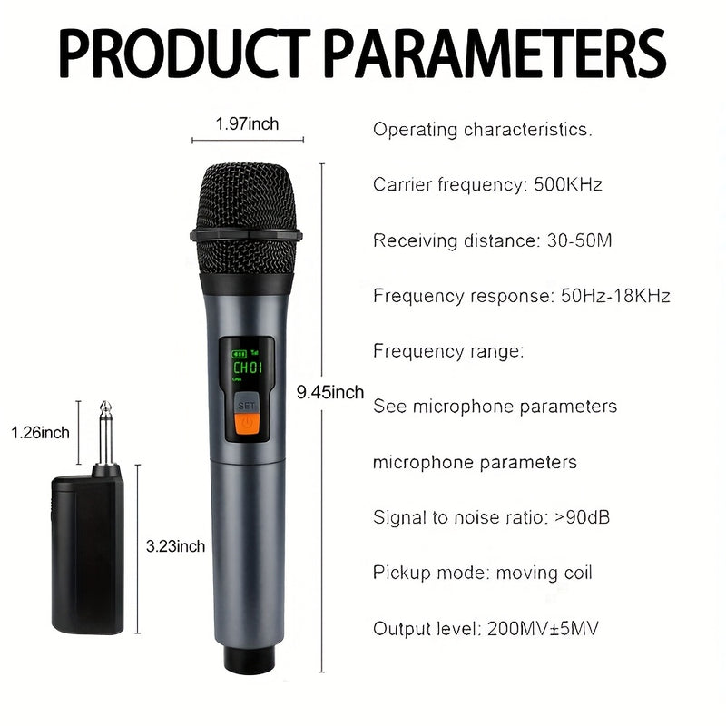 Sistema de Micrófono Dinámico sin varillas Recargable Doble con Botón de Eco/Silencio para Karaoke en Casa y Reuniones