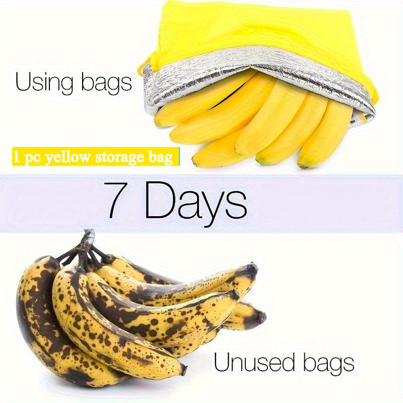 1-Pack Bolsa Conservadora de Plátanos - Grado Alimenticio, Duradera y Fácil de Limpiar, Amarillo Brillante para Destacar en Cajones, Extiende la Frescura de Bananas y Frutas, Esencial para Organización de Cocina, Idea de Regalo Perfecta, Portaplátanos, P