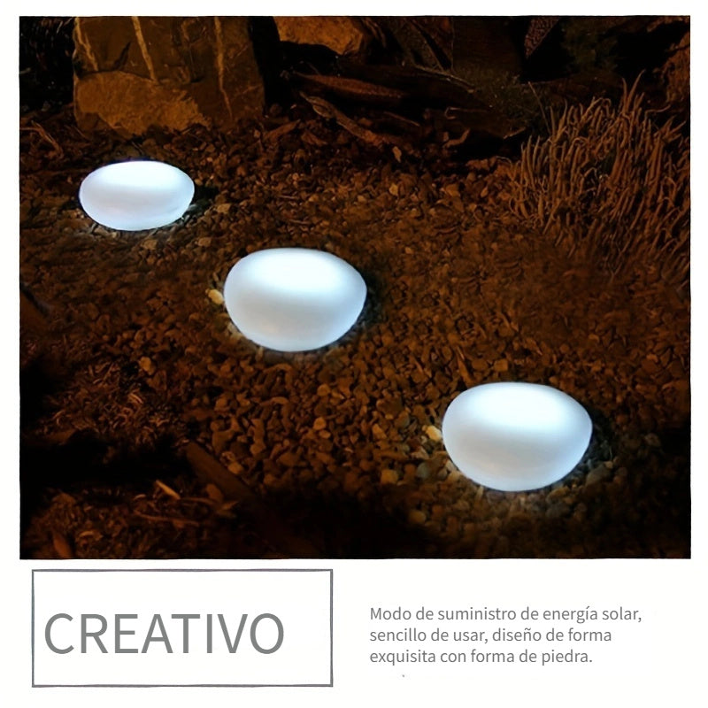 Lámpara Solar de Tierra para Exteriores, Luz de Guijarros, Lámpara Solar de Piedra para Jardín y Césped, Luz Solar con Enchufe para Suelo, Vidrio Esmerilado Blanco, Luz Decorativa Inalámbrica