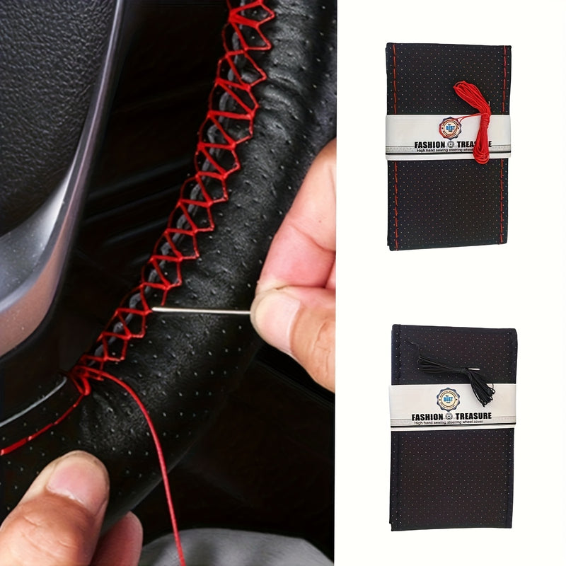 Funda para volante de imitación cuero premium con malla transpirable, costura a mano, ajuste perfecto y duradero, accesorio para interior de auto, negro con costuras rojas para mejor agarre, cubierta para volante, accesorio para vehículo, diseño elegante
