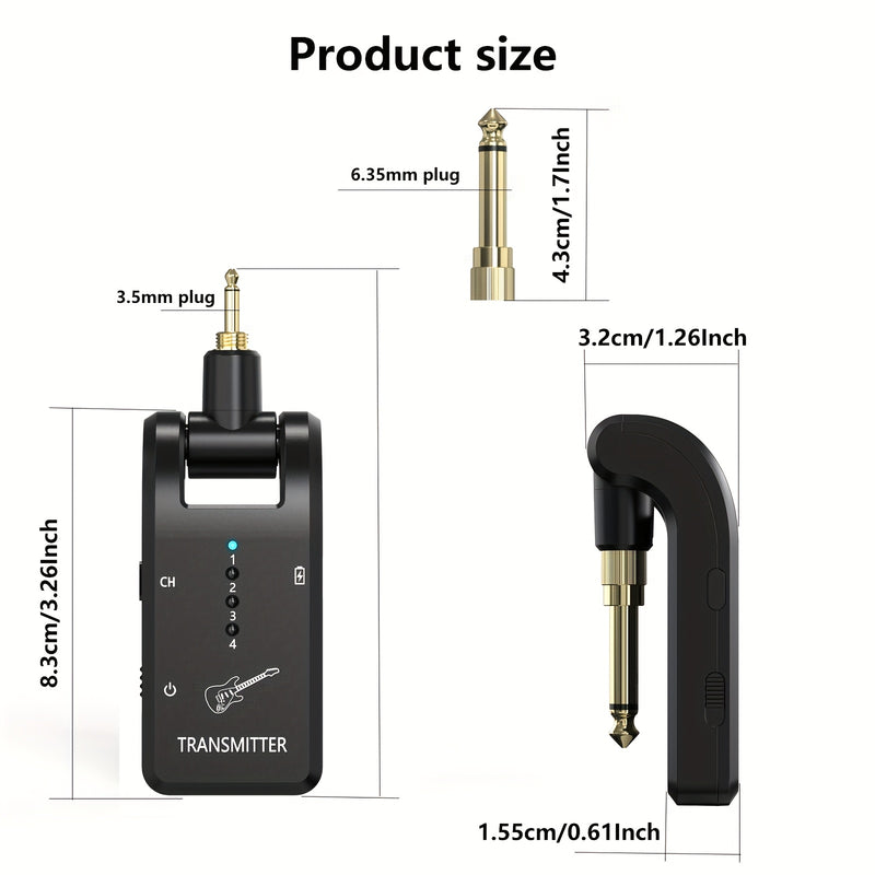 Sistema sin varillas para Guitarra de 8 Canales, Interfaz 3.5mm/6.35mm Compatible con Guitarras y Bajos Electrónicos - Transmisor y Receptor