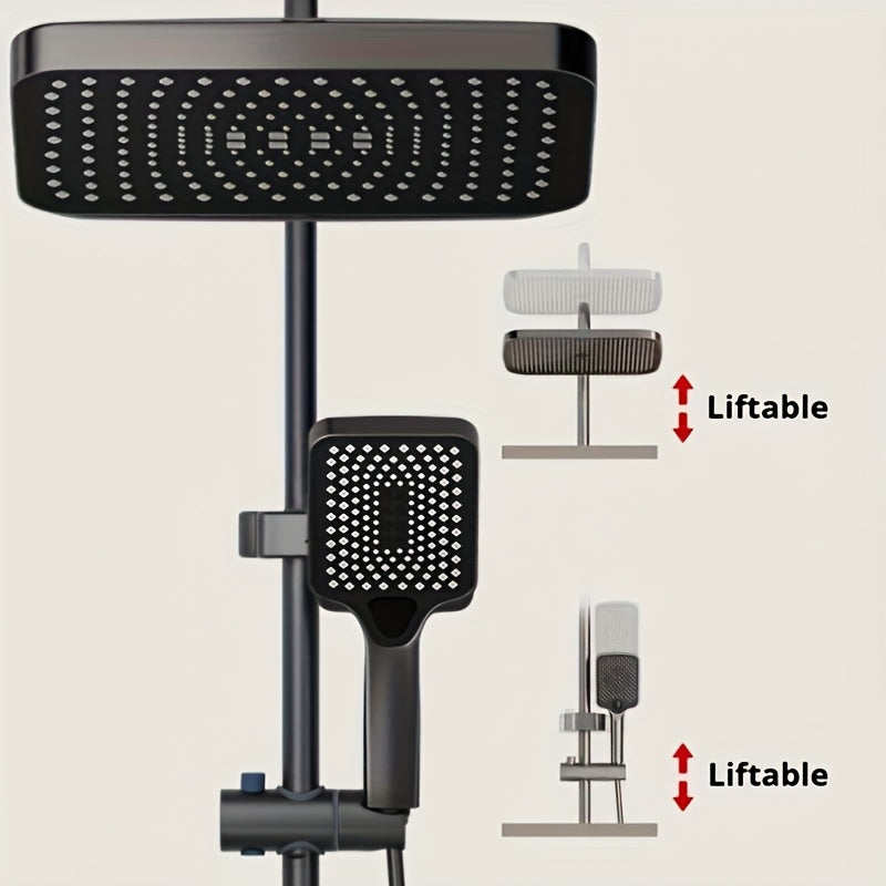 Juego de ducha de lluvia mate negro de lujo con aspersión superior de 12 pies - Cabezal de ducha cuadrado montado en la pared, pulverizador de mano multifuncional y manguera, construcción metálica duradera, ideal para la experiencia de baño moderno, acce