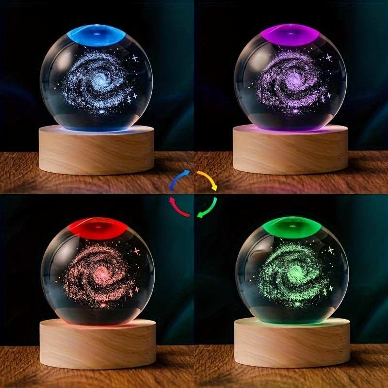 3D para la galaxia, bola de cristal, luz nocturna - Diseño de luna y planetas con tema espacial, alimentado por USB, luz ambiental de vidrio pulido para decoración de dormitorio y sala de estar, regalo perfecto para entusiastas de la ciencia ficción, dec