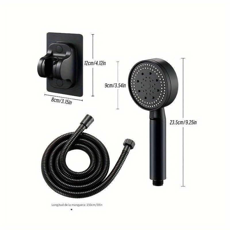 Cabezal de ducha de mano de alta presión con soporte y manguera - 5 modos de flujo de agua ajustables, accesorio redondo de plástico para baño