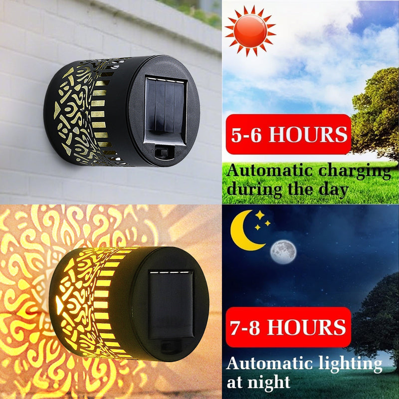 2-Pack Luces Solares para Valla con Diseño de Corte, Iluminación LED Solar para Jardín y Patio Exterior