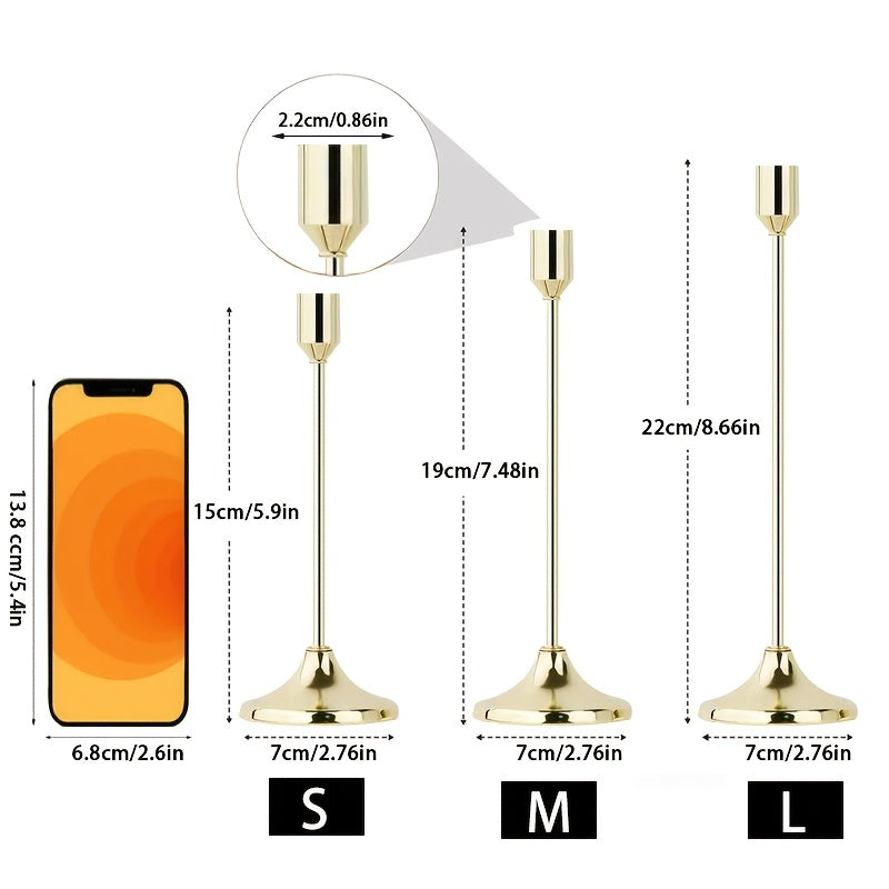 Elegante Juego de 6 Candelabros Metálicos Dorados para Bodas y Aniversarios - Acabado Pulido, Perfecto para Decoraciones de Mesas en Casa y Restaurantes (Velitas No Incluidas)