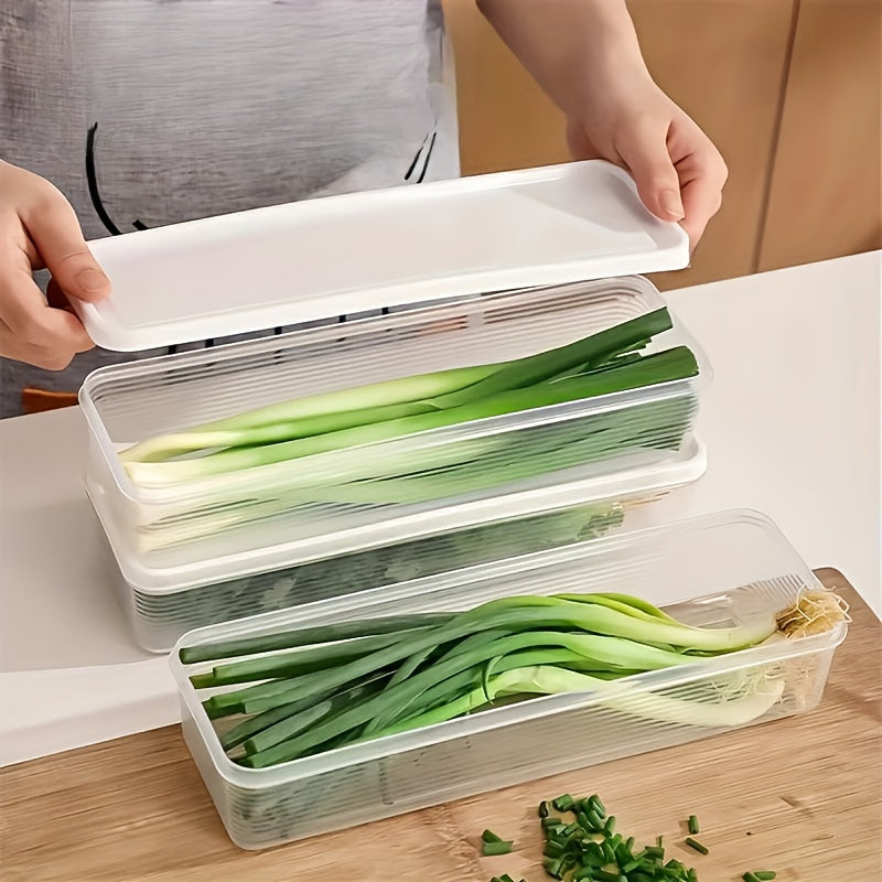 3pcs Cajas para Mantener Fresco en el Refrigerador, Reutilizables, Antipolvo, Apilables, Ahorran Espacio, Adecuadas para Almacenar Cebollín, Cilantro, Jengibre, Ajo, Frutas, Fideos, Cereales, Cucharas, Palillos, Cuchillos & Tenedores, etc., Uso de Cocina