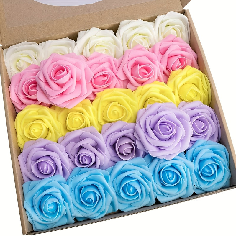 50 piezas de rosas artificiales LuxeCraft, flores falsas de poliuretano para ramo de novia DIY, arreglos florales para el hogar, ideales para decoración de Navidad, Halloween, Pascua, San Valentín - Sin contenedor incluido