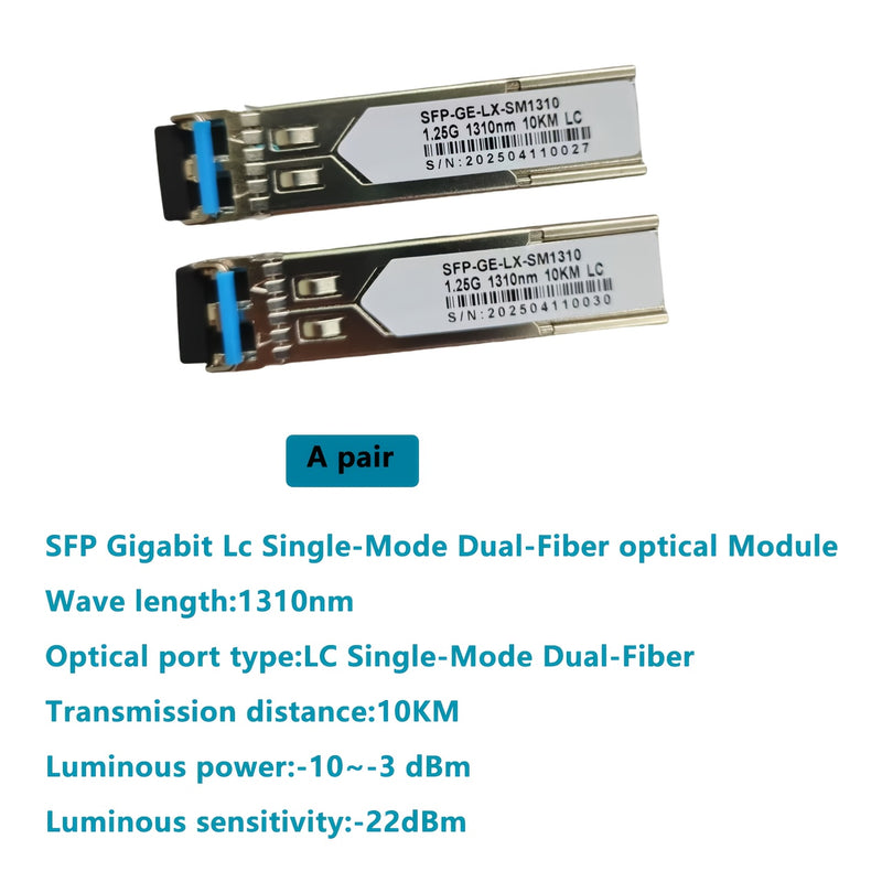 Módulo óptico de fibra dual de 1,25G SFP Gigabit Single-Mode - LC Duplex, transmisión de 10KM/20KM/40KM, enchufa y juega, detección de DDM en tiempo real, compatible con dispositivos de marcas como Cisco y otras, ideal para transceptores de fibra, switch