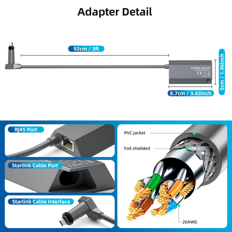 Adaptador de Ethernet Starlink para Starlink Actuated Gen 2, conexión externa de Ethernet Gigabit RJ45